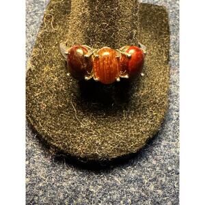 925 Sterling FAS 3 Cabchon Tiger Eye Ring Size 9